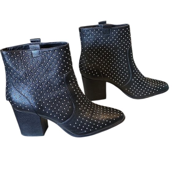 Size 9 Rebecca Minkoff Sierra Black Leather Silver Stud Accent Pull-On Booties - Picture 2 of 10